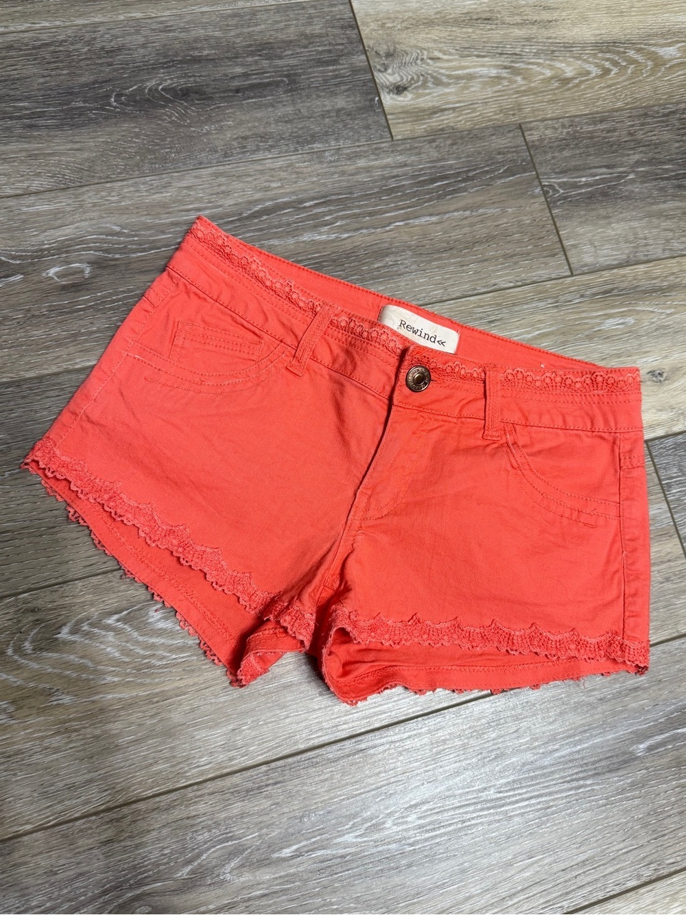 #5) Rewind Coral Lace-Trim Jean Shorts Cotton/2% Spandex
